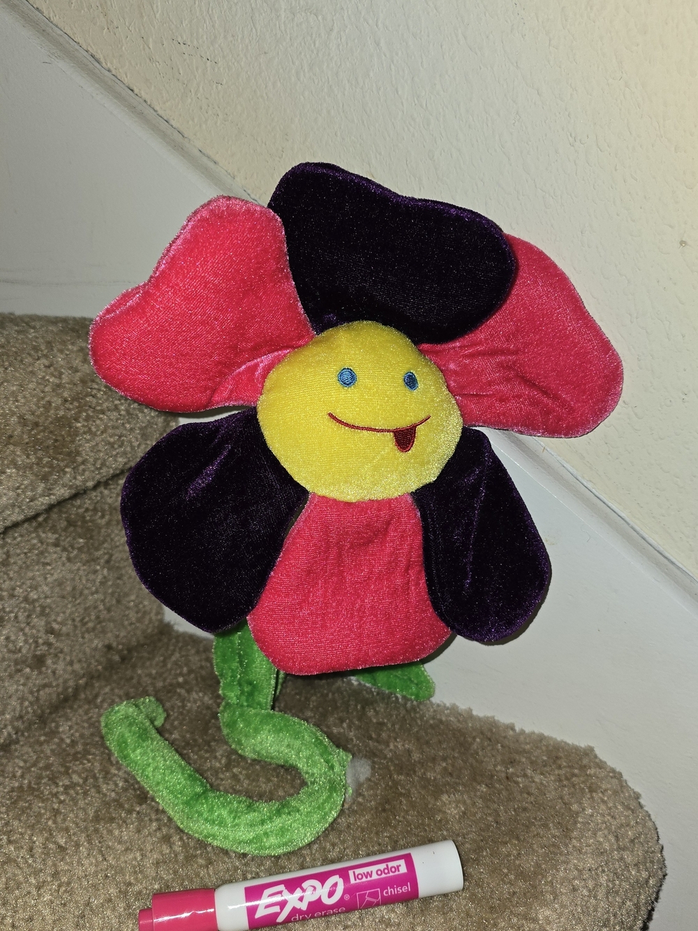 Plush Multicolor Fabric Flower With A Smile Perfect For Nursesy Or Dog Toy